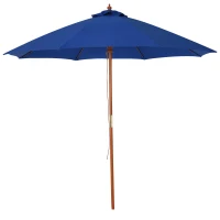 Outsunny 2.5m Garden Parasol Umbrella, Outdoor Market Table Umbrella with Wooden Pole & 8 Fibre Glass Ribs, Round Sun Shade Canopy, Blue(m-1)