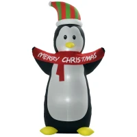 HOMCOM 8ft Inflatable Penguin & Christmas Banner Decoration Indoor Outdoor Weather-Resistant Shell Fun Cute(m-10)