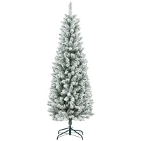 HOMCOM Pom de Crăciun Artificial Acoperit cu Zăpadă, Pom de Crăciun Îngust cu Bază Pliabilă, Ø65x180 cm, Verde(m-11)