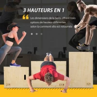 Box jump pliométrie 3 en 1 - Collaboration Aosom.fr x FFHandball - saut musculation fitness 61x51x76cm bois(m-4)