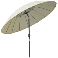 Outsunny Parasol droit parasol de jardin inclinable rond avec 18 baleines manivelle mât en métal fibre de verre Ø 2,5 m polyester haute densité beige(m-1)