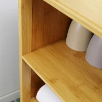 kleankin Badezimmerschrank aus Bambus, mit Lamellentüren, 2 Regale, 1 Schrank, 50 cm x 29 cm x 92 cm, Natur(m-9)