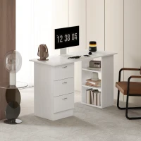 HOMCOM Bureau avec rangement, table informatique 120 x 50 cm, bureau d'ordinateur avec étagères et tiroirs, pour petits espaces, chambre à coucher, blanc(m-8)