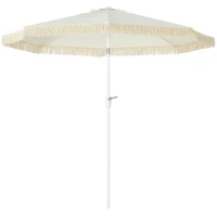 Outsunny Parasol de jardin parasol extérieur inclinable parasol à franges avec manivelle 8 baleines dim. Ø 2,65 x 2,45 H m Blanc(m-10)
