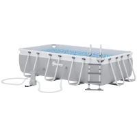 Outsunny Piscine rectangulaire hors-sol tubulaire avec échelle, pompe et filtre, acier et PVC - 425L x 230l x 101H cm, gris(m-1)