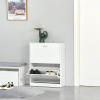 HOMCOM Sapateira de Madeira com 2 Compartimentos para Entrada Corredor Dormitório Sala de Estar 60x24x80 cm Branco(m-10)