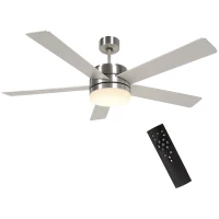 HOMCOM 52" Ceiling Fans with Light and Remote, 132CM LED Ceiling Fan with 5 Blades, 5-Speed, Timer, Quiet Reversible DC Motor, for Bedroom, Living Room, Silver and Beech Wood-effect(m-10)