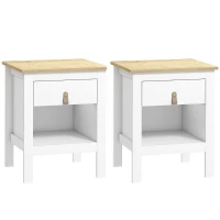 HOMCOM Set 2 Noptiere cu Sertar și Raft Deschis din Lemn Alb și Stejar(m-11)