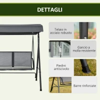 Outsunny Dondolo a 2 Posti da Giardino con Tettuccio Regolabile, 140x118x162cm Grigio(m-6)