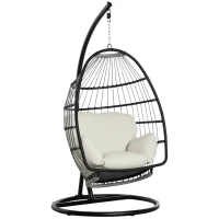Outsunny Poltrona Sospesa con Cuscino e Struttura in Metallo per Giardino e Soggiorno, 101x101x188cm, Nero(m-1)