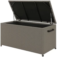 Outsunny Coffre de jardin en résine tressée coffre de rangement extérieur 184 L vérins à gaz, résistant aux UV 102x52x52cm gris(m-10)