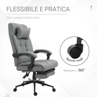 Vinsetto Sedia da Ufficio Ergonomica Reclinabile, Sedia Direzionale con Schiena Alta, Poltrona Ufficio con Poggiatesta e Poggiapiedi Estraibile, 66x76x112-120cm, Grigio(m-6)