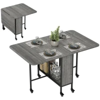 HOMCOM Table pliante de cuisine extensible salle à manger sur roulettes jusqu'à 6 personnes étagère intégrée, 6 roues, Gris(m-10)
