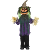 HOMCOM 3'6" Pumpkin Scarecrow Halloween Animatronic, with Glowing Eyes(m-1)