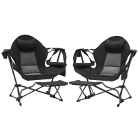 Outsunny 2 Mecedora Jardín Exterior con Reposapiés Reposacabezas Portavasos Bolsillos y Bolsa de Transporte Carga 120 kg Negro(m-1)