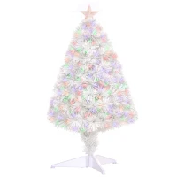 HOMCOM 2.5FT Prelit Artificial Tabletop Christmas Tree with Fibre Optics Holiday Home Xmas Decoration for Table and Desk, White(m-1)
