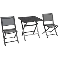 Outsunny Ensemble salon de jardin 2 personnes 2 chaises et 1 table pliantes pour l'Extérieur cadre en Aluminium, Gris anthracite(m-10)