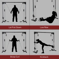 SPORTNOW Multi Home Gyms with Cable Pulley System, Cable Crossover Machine with 4 Handles for Full Body Strength Training, Power Rack for Home Workout, Black(m-4)