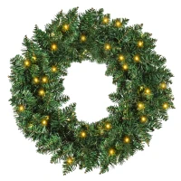 HOMCOM 55CM Pre-lit Christmas Wreath with 50 Warm White LED Ideal Xmas Artificial Door Decoration(m-1)