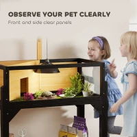 PawHut Wooden Tortoise House with Storage Shelf, Clear Observation Windows, Lamp Holder, Openable Top, Built-in Tray, Yellow(m-5)