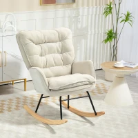 HOMCOM Schommelstoel met Brede Zit en Hoge Rugleuning, Beukenhout Frame, tot 120 kg, Beige(m-10)