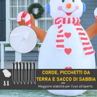 HOMCOM Pupazzo di Neve Gonfiabile 240cm, Decorazione Natalizia per Esterno con Luci a LED in Poliestere Impermeabile IP44(m-4)