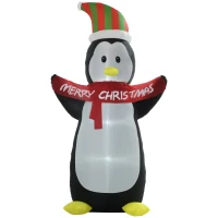 HOMCOM 8ft Inflatable Penguin & Christmas Banner Decoration Indoor Outdoor Weather-Resistant Shell Fun Cute(m-1)