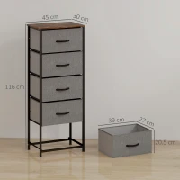 HOMCOM Fabric Chest of Drawers, Industrial Bedroom Dresser with 5 Fabric Drawers, Steel Frame and Wooden Top for Nursery, Living Room, Hallway, Rustic Brown and Grey(m-3)