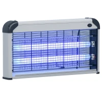 Outsunny Lámpara Antimosquitos Eléctrico 30W Mata Mosquitos Eléctrico con Luz UV Efecto 60 m² 48,5x8,5x26,5 cm Plata(m-10)