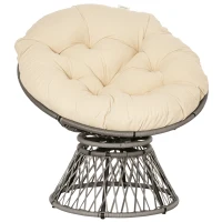 Outsunny Poltrona Papasan Giratória de Vime Sintético com Almofada e Estrutura de Aço para Jardim Pátio 87x97x90 cm Cinza e Creme(m-10)