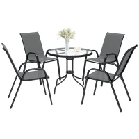 Outsunny Five-Piece Steel Patio Set, with Glass-Top Table - Dark Grey(m-10)