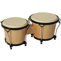 HOMCOM Bongo Professionale in Legno e Pelle con 2 Tamburi Φ20cm e Φ18cm, Borsa di Trasporto Nera Inclusa(m-1)