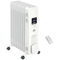 HOMCOM 2000W Digital Oil Filled Radiator, 9 Fin, Portable Electric Heater with LED Display, Timer, 3 Heat Settings, Safety Cut-Off and Remote Control, White(m-10)