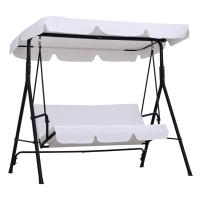 Outsunny Balancelle de Jardin 3 Places Toit Inclinaison réglable Coussins Assise et Dossier 1,72L x 1,1l x 1,52H m Acier Noir Polyester Blanc