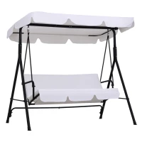 Outsunny Balancelle de Jardin 3 Places Toit Inclinaison réglable Coussins Assise et Dossier 1,72L x 1,1l x 1,52H m Acier Noir Polyester Blanc(m-1)
