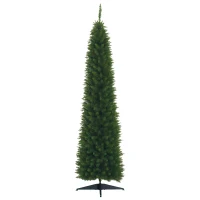 HOMCOM 7ft Unlit Artificial Christmas Tree, Pencil Slim Xmas Tree with Solid Stand and Realistic Branches, Green(m-10)