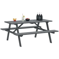 Outsunny 6 Seater Wooden Picnic Table Bench for Outdoor Garden or Patio with Parasol Cutout 150 cm Grey(m-10)