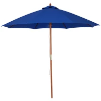 Outsunny 2.5m Garden Parasol Umbrella, Outdoor Market Table Umbrella with Wooden Pole & 8 Fibre Glass Ribs, Round Sun Shade Canopy, Blue(m-10)