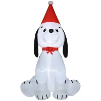 HOMCOM 6ft Inflatable Christmas Puppy Dog Wearing Santa Hat Lighted Outdoor Decoration Blow Up Decor for Holiday Indoor(m-1)