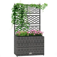 Outsunny Jardinière pour plantes avec treillis 3 bacs à plante 22L en résine tressée et acier galvanisé 57 x 30 x 107 cm gris(m-10)
