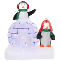 HOMCOM 5ft Christmas Inflatable Two Penguins Wearing a Scarf with Ice House Blow Up Decor Home Indoors with Built-in LED Lights Outdoor Toys in Lawn Garden(m-1)