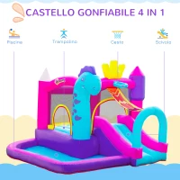 Outsunny Castello Gonfiabile per Bambini 3-8 Anni con Scivolo, Piscina e Trampolino, 3x2.7x2m(m-4)