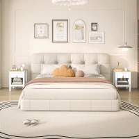 HOMCOM Mesilla de Noche con 1 Cajón Compartimento Abierto Tirador de PU Mesa Auxiliar para Salón Dormitorio 45x40x55 cm Blanco(m-8)