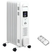 HOMCOM 1500W Digital Oil Filled Radiator, 7 Fin, Portable Electric Heater with LED Display, Built-in Timer, 3 Heat Settings, Safety Cut-Off and Remote Control, White(m-10)