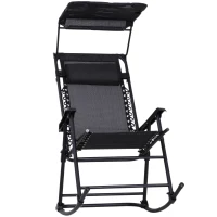 Outsunny Fauteuil à Bascule Rocking Chair Pliable de Jardin dim. 105L x 64l x 125H cm tétière + Pare-Soleil Inclus Acier époxy textilène Noir(m-10)