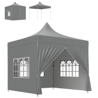 Outsunny Carpa Plegable Pop-up 3x3 m con 4 Paredes Laterales Anti-UV Altura Ajustable y Bolsa de Transporte Gris