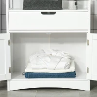 Kleankin Armário para Banheiro com 3 Prateleiras Gaveta e 2 Portas Móvel de Armazenamento para Cozinha, Sala de estar Dormitório 60x33x122,5cm Branco(m-10)