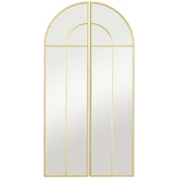 HOMCOM Espejo de Pared Dorado Espejo Decorativo con Diseño en Arco y 2 Piezas 30x120 cm Reflejos Claros y Fácil Instalación(m-1)