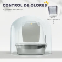 PawHut Arenero para Gatos de Acero Inoxidable XL con Tapa Abatible Laterales Altos Entrada Superior Pala Blanco(m-5)