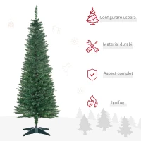 HOMCOM Brad Artificial de Crăciun cu Crengi Realiste, Brad Înalt și Îngust cu Bază din Plastic, Ø46x150 cm, Verde(m-4)